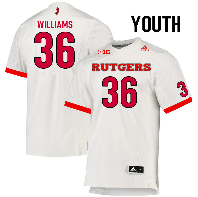 Youth #36 Dominick Williams Rutgers Scarlet Knights College Football Jerseys Sale-White - Click Image to Close